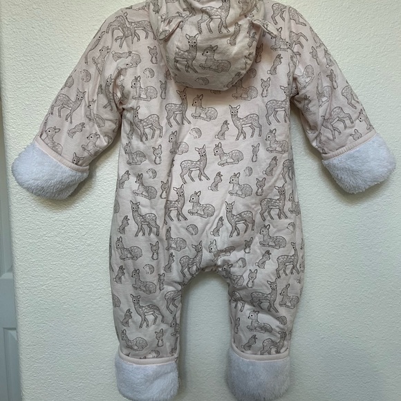 H&M Light Pink Baby 6-9 Month Faux Shearling-lined Overall with Deer - Picture 5 of 7